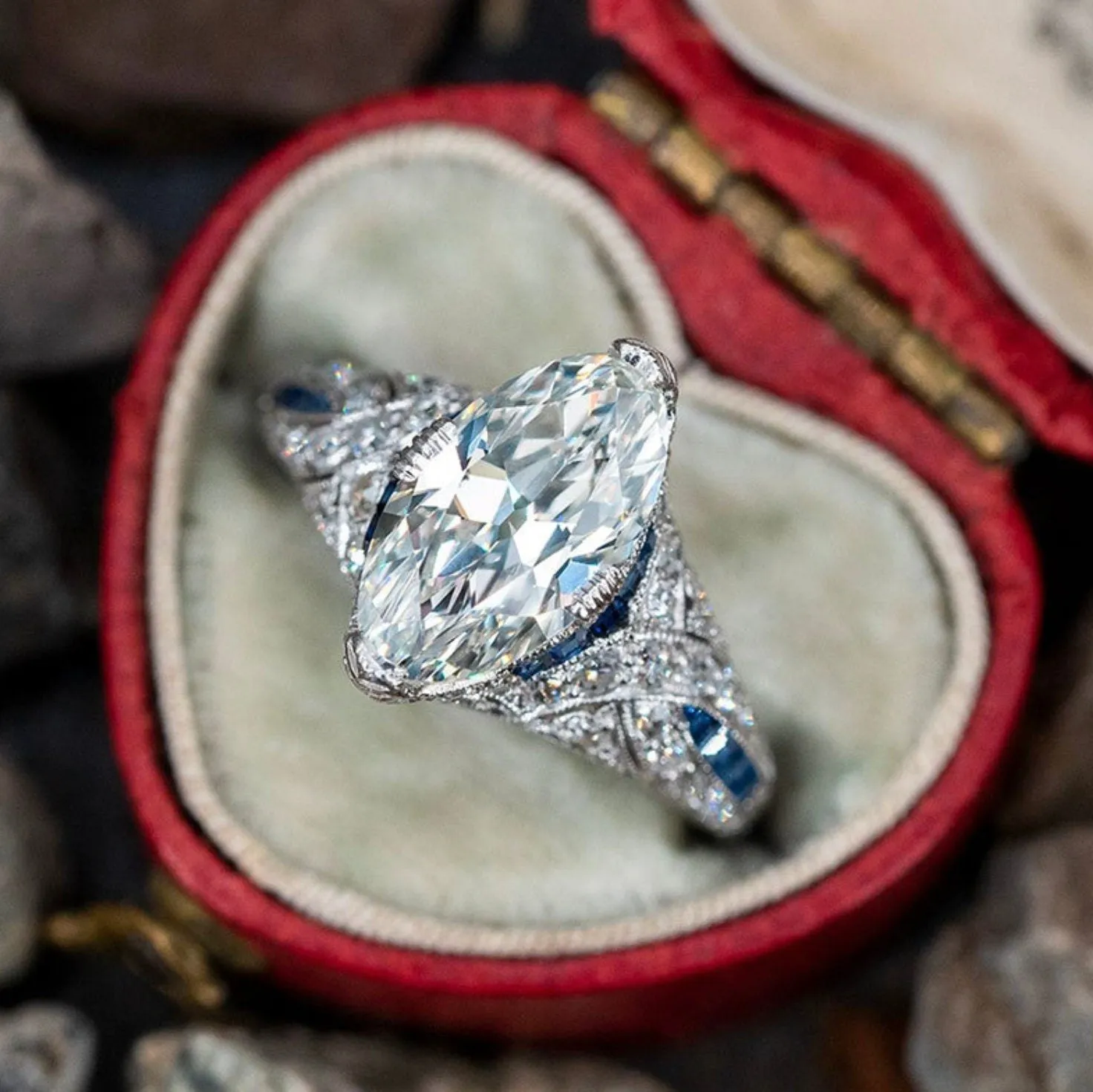 Marquise Ring | Marquise Diamond Ring | Marquise Engagement Ring | Halo Ring | Blue Diamond Ring | Womens Wedding Ring | Blue Gemstone Rings