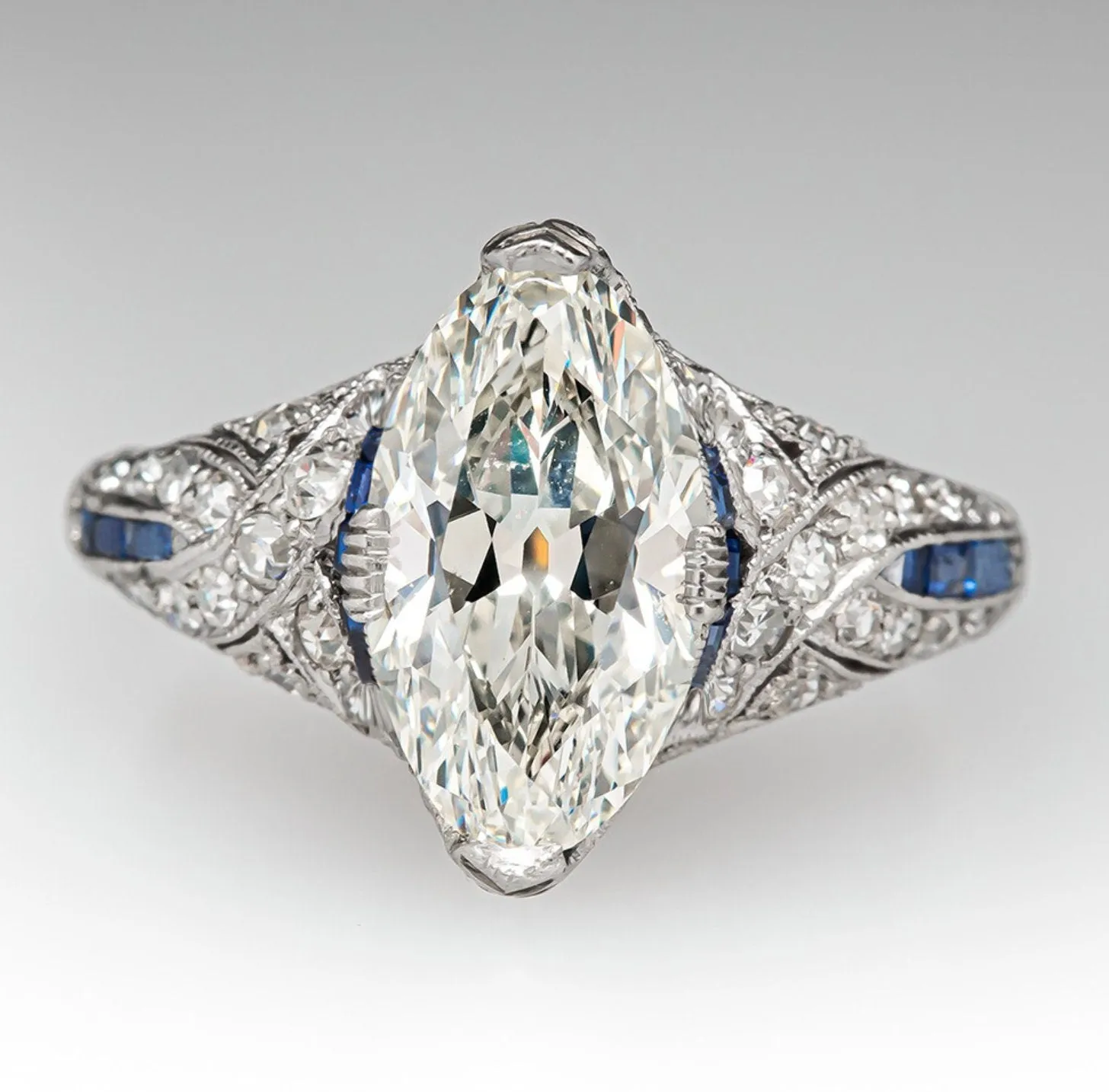 Marquise Ring | Marquise Diamond Ring | Marquise Engagement Ring | Halo Ring | Blue Diamond Ring | Womens Wedding Ring | Blue Gemstone Rings