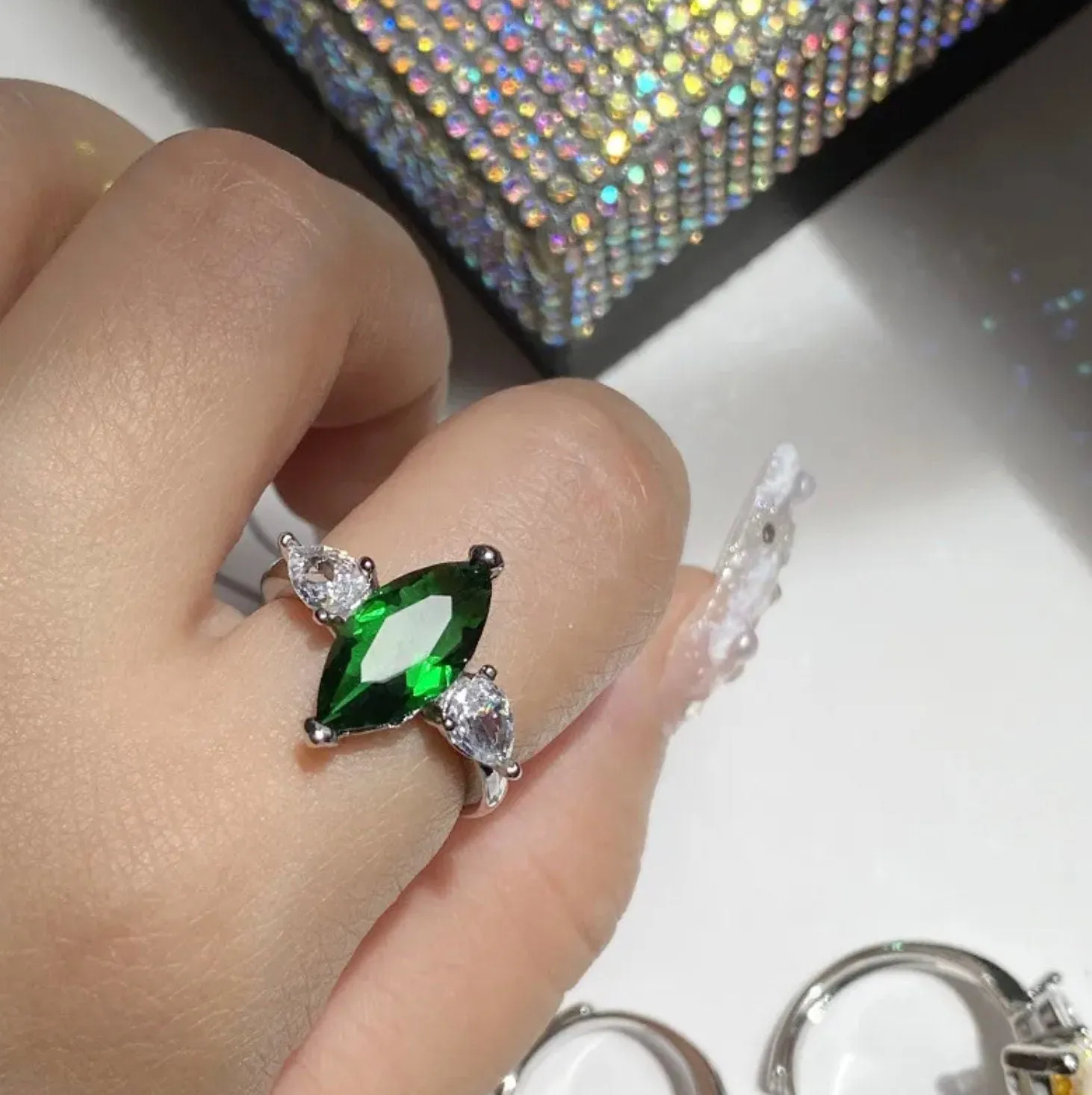 Marquise Ring | Marquise Diamond Ring | Marquise Engagement Ring | Marquise Diamond Cut Ring | Green Diamond Wedding Ring | Green Diamond