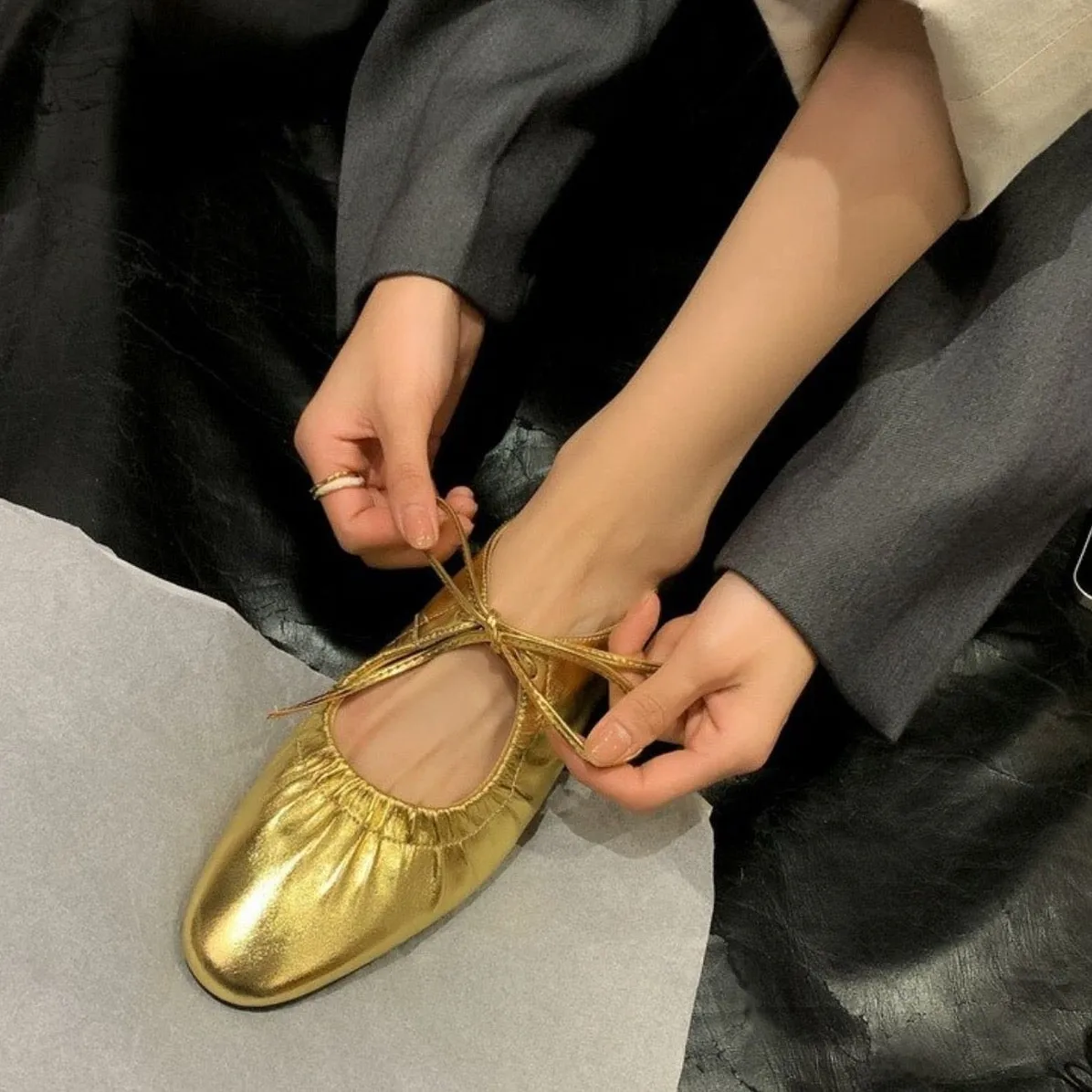 Mathess Metallic Faux Leather Ballet Flats - Gold or Silver