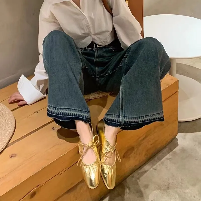 Mathess Metallic Faux Leather Ballet Flats - Gold or Silver