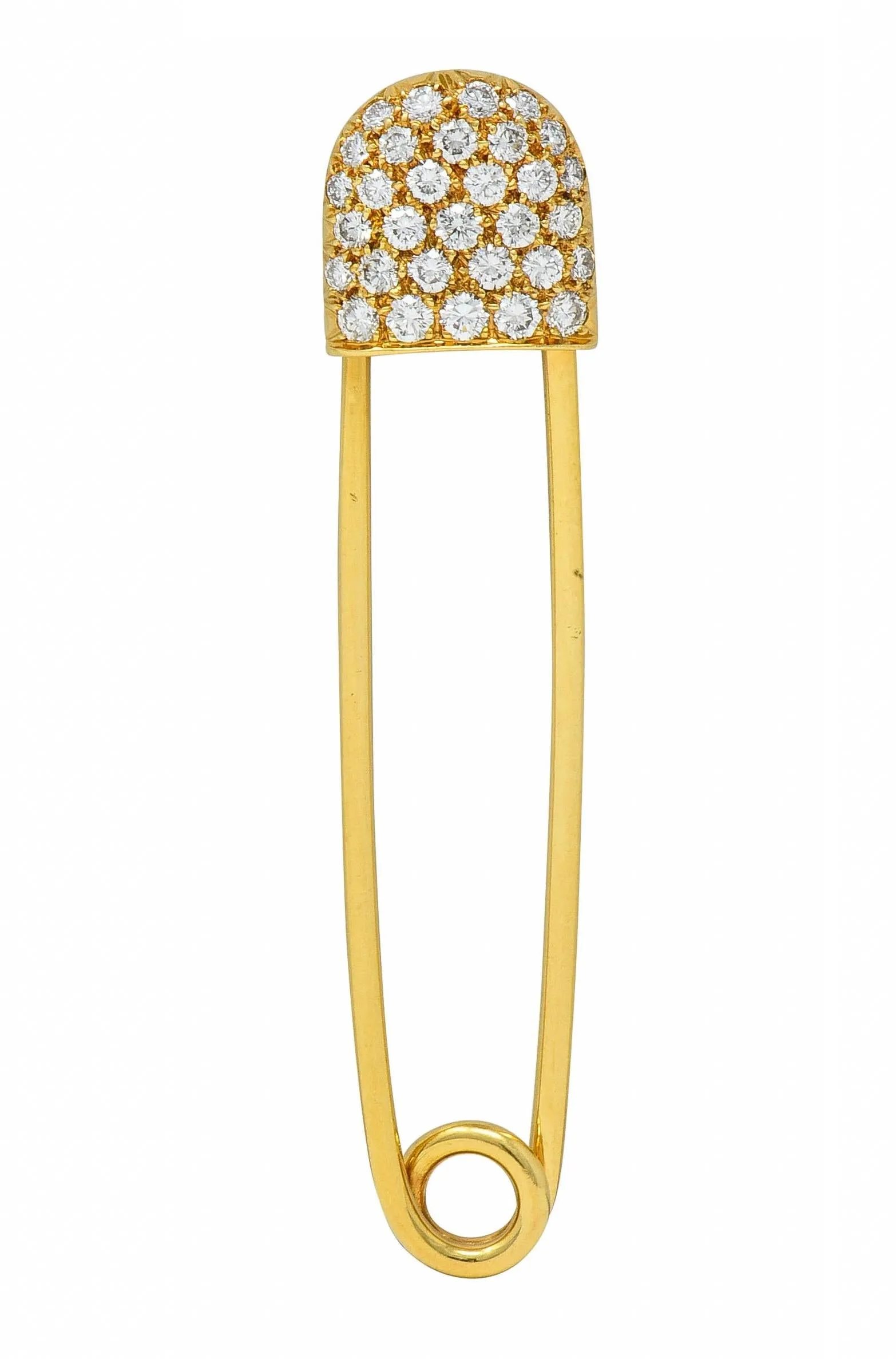 McTeigue Mid-Century 1.00 CTW Diamond 18 Karat Yellow Gold Vintage Safety Pin Brooch