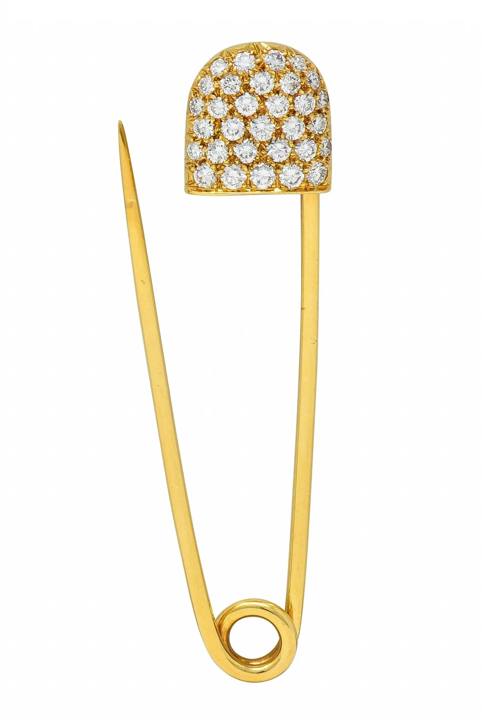 McTeigue Mid-Century 1.00 CTW Diamond 18 Karat Yellow Gold Vintage Safety Pin Brooch
