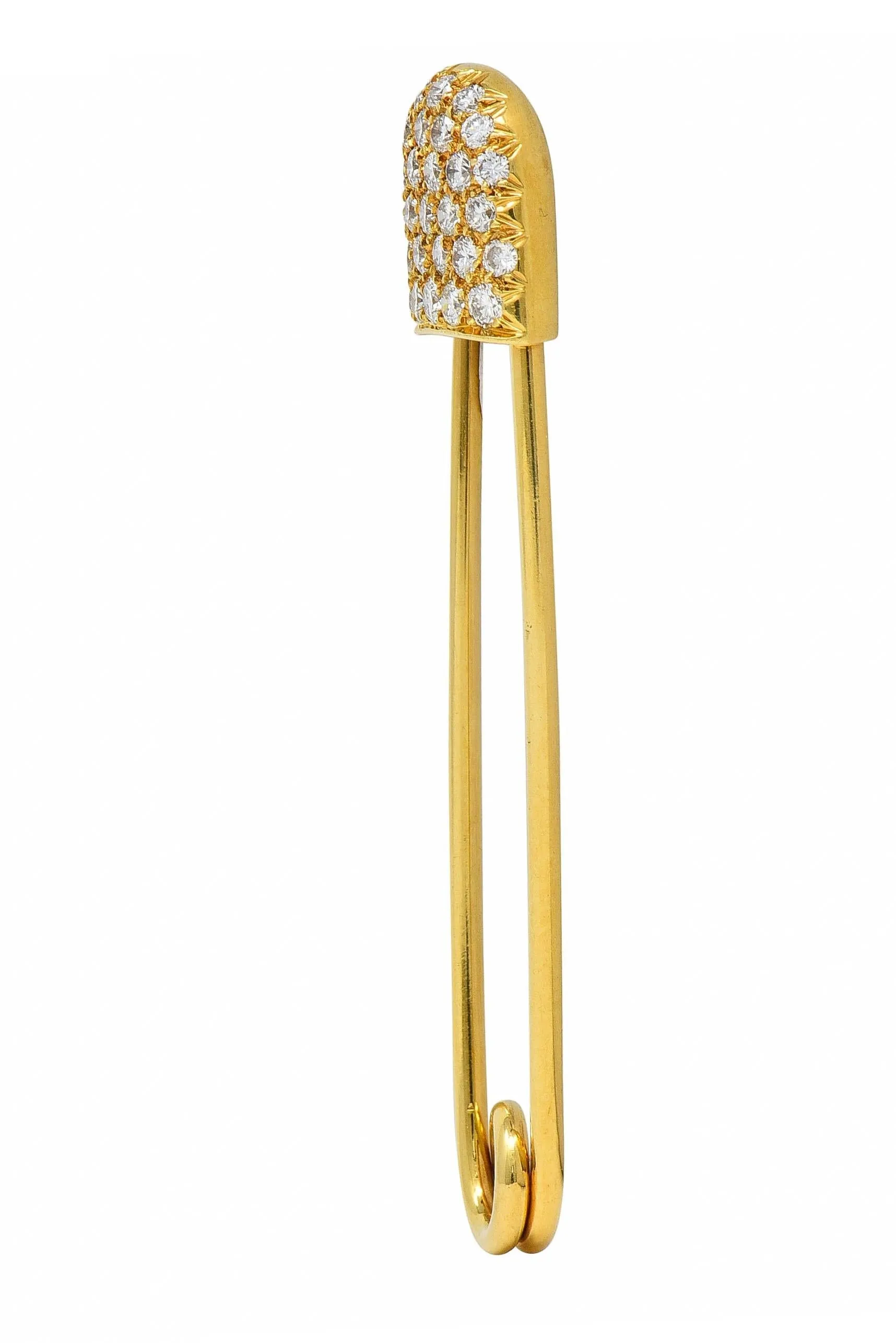 McTeigue Mid-Century 1.00 CTW Diamond 18 Karat Yellow Gold Vintage Safety Pin Brooch