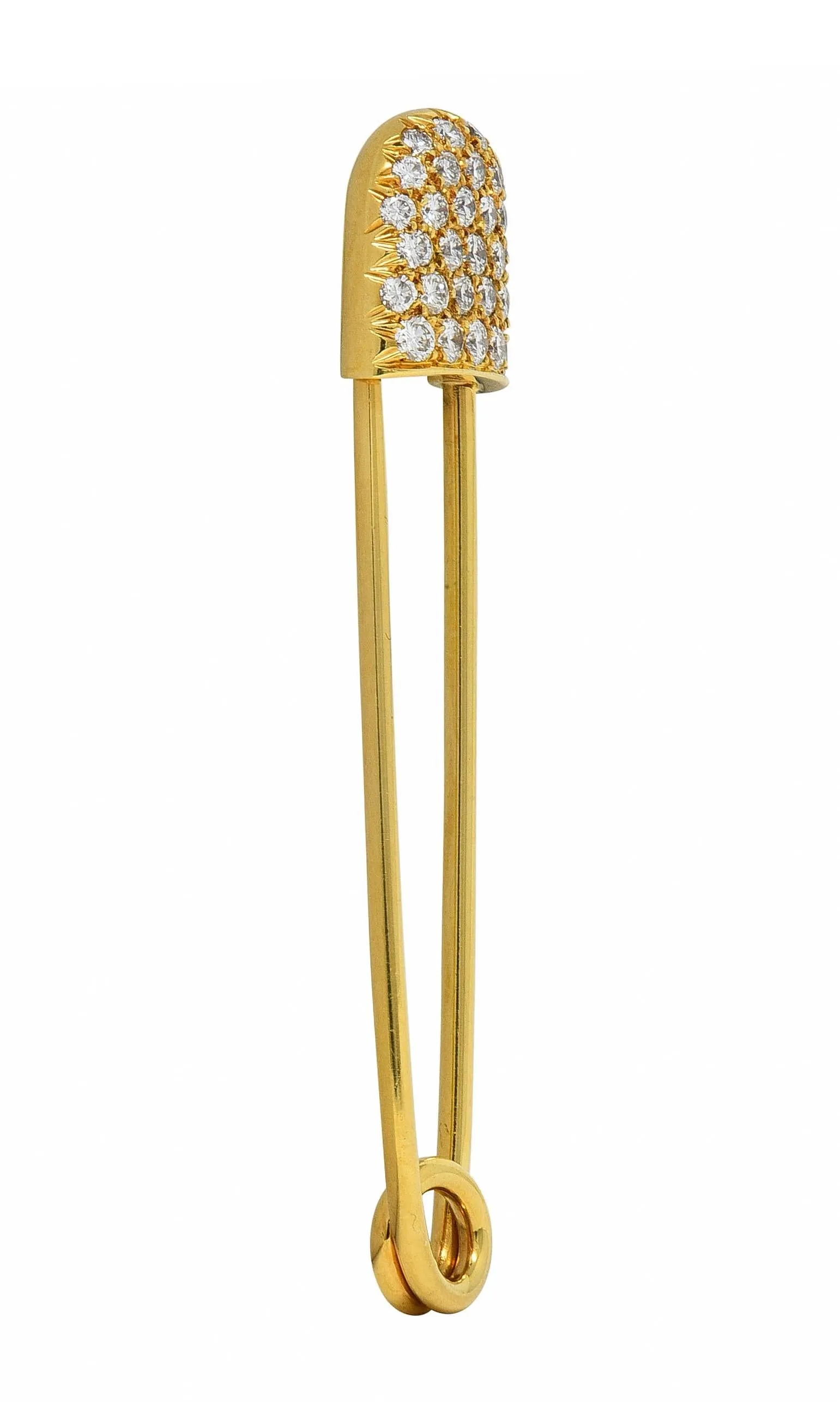 McTeigue Mid-Century 1.00 CTW Diamond 18 Karat Yellow Gold Vintage Safety Pin Brooch