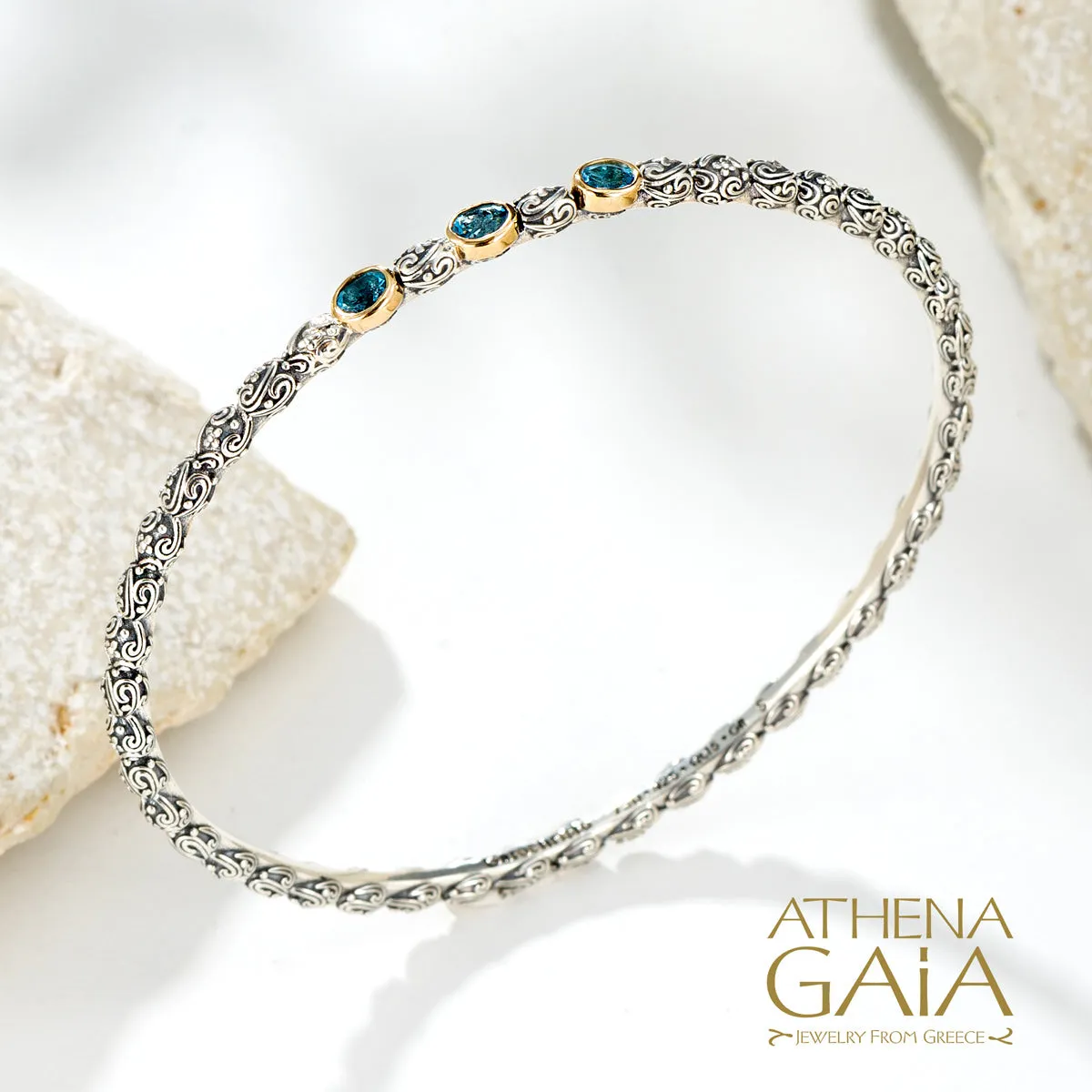 Meadow Breeze Triple Oval Stone Bangle Bracelet