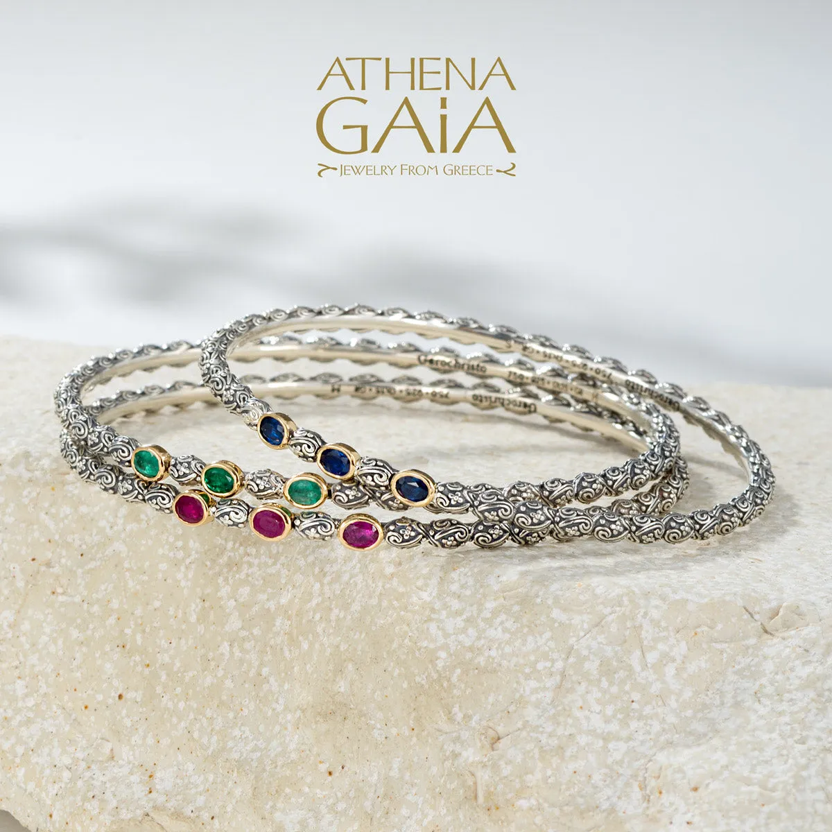 Meadow Breeze Triple Oval Stone Bangle Bracelet