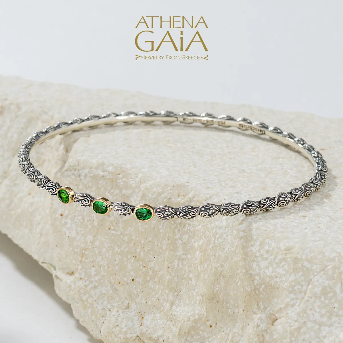 Meadow Breeze Triple Oval Stone Bangle Bracelet