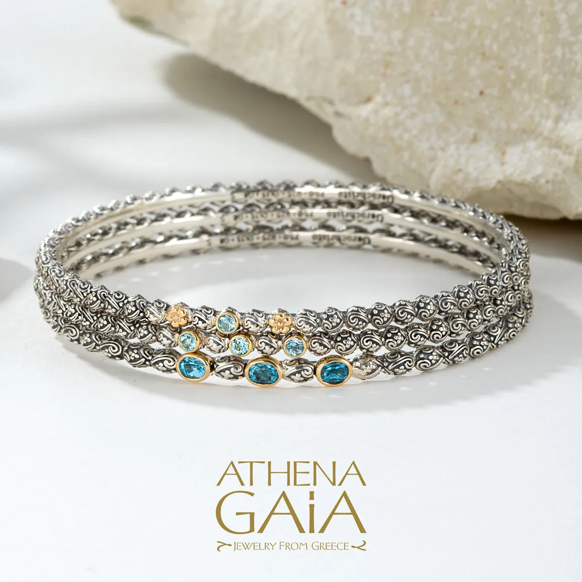 Meadow Breeze Triple Oval Stone Bangle Bracelet
