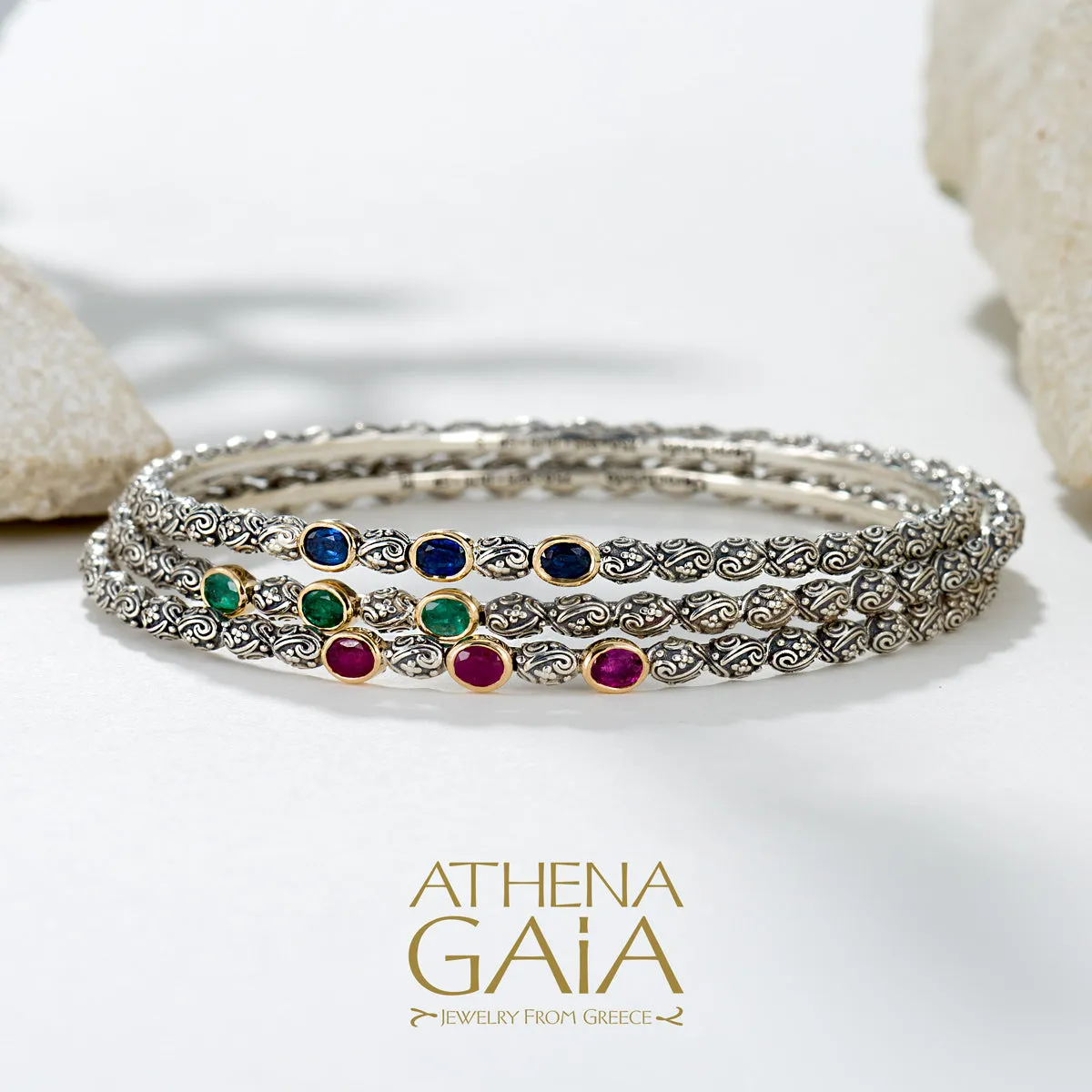 Meadow Breeze Triple Oval Stone Bangle Bracelet