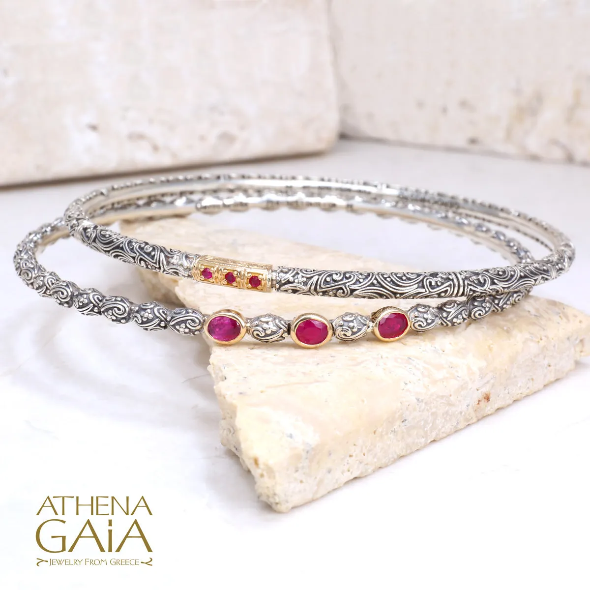 Meadow Breeze Triple Oval Stone Bangle Bracelet