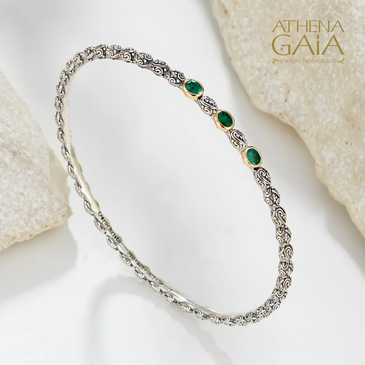 Meadow Breeze Triple Oval Stone Bangle Bracelet
