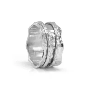 Meditation Ring Sea Sterling Silver Scalloped Edges Spinning Band