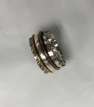 Meditation Ring, Tri-metal, Swirl Borders, Size 9