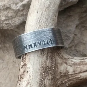Mens Personalized Ring | Oxidized Sterling Silver Ring Wide 8mm Band