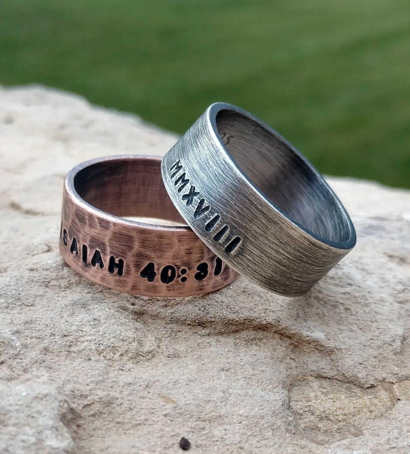 Mens Personalized Ring | Oxidized Sterling Silver Ring Wide 8mm Band