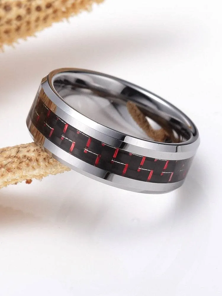 Men's Tungsten Wedding Band with Carbon Fiber