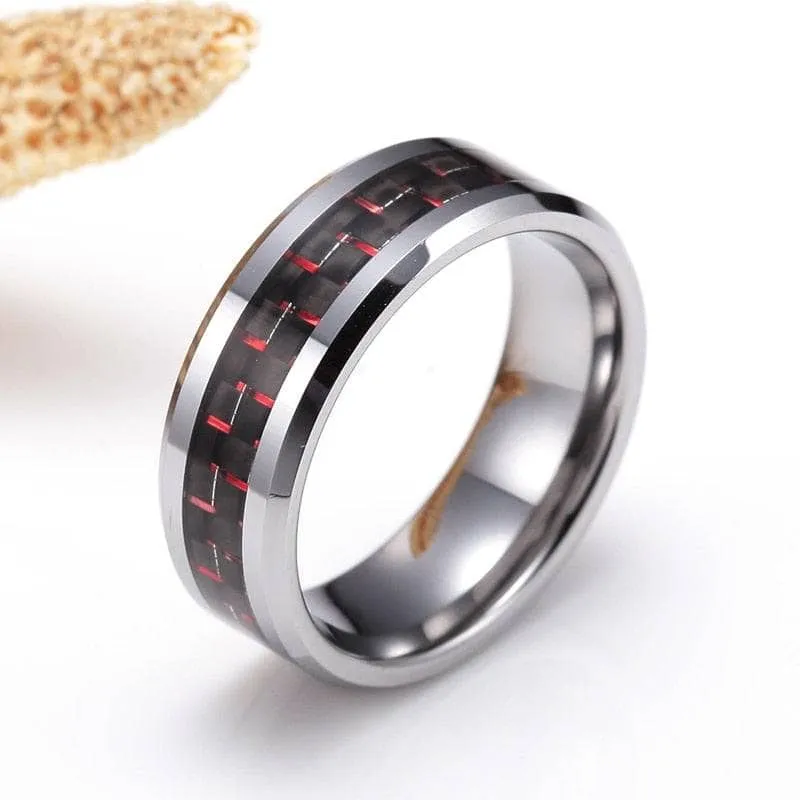 Men's Tungsten Wedding Band with Carbon Fiber