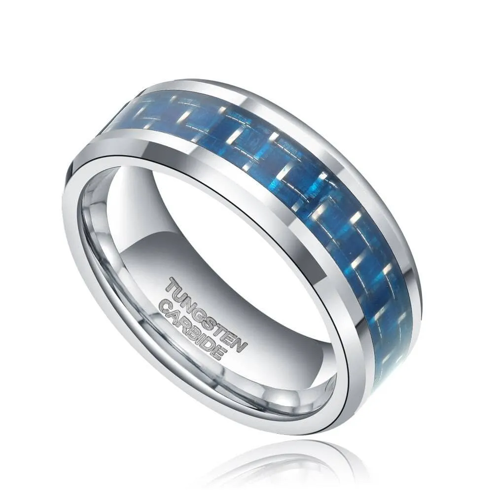 Men's Tungsten Wedding Band with Carbon Fiber