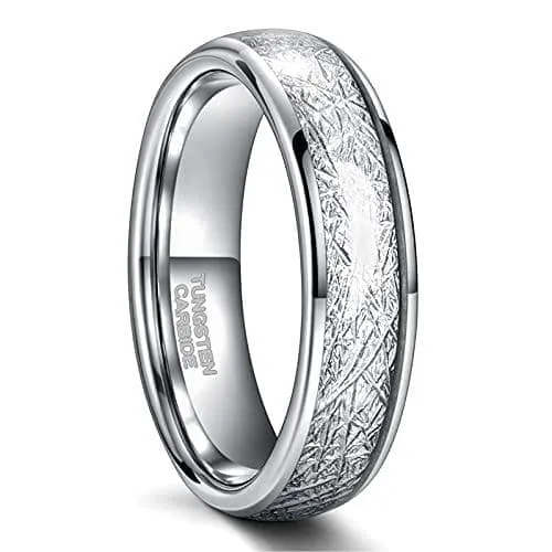 Men's Tungsten Wedding Band with Meteorite Inlay