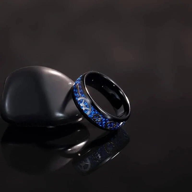 Men's Tungsten Wedding Band with Steampunk Inlay