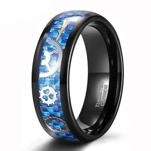 Men's Tungsten Wedding Band with Steampunk Inlay