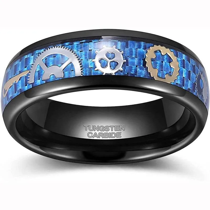 Men's Tungsten Wedding Band with Steampunk Inlay