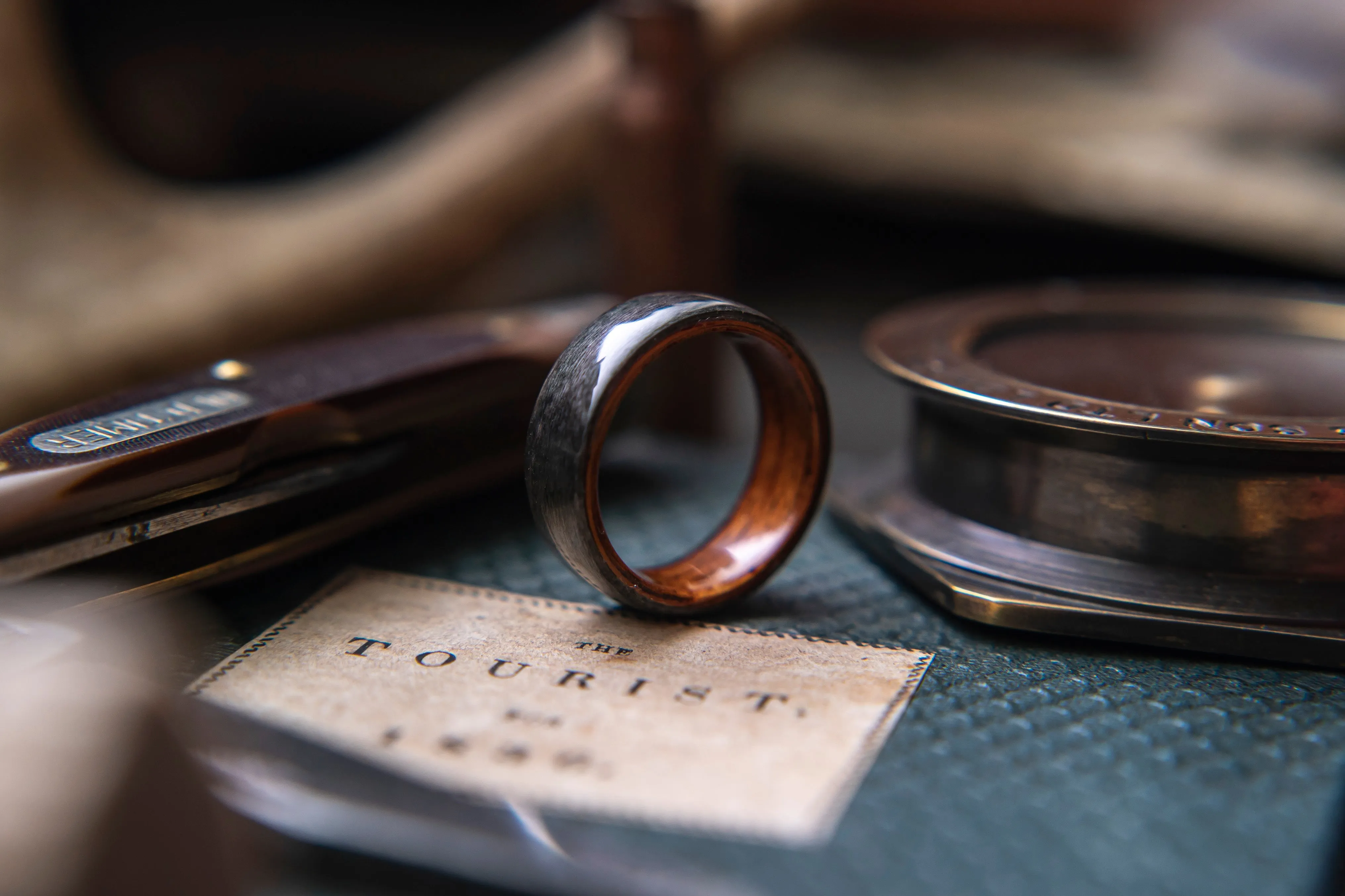 Mens Wood Wedding band made from Santos Rosewood and Grey Maple