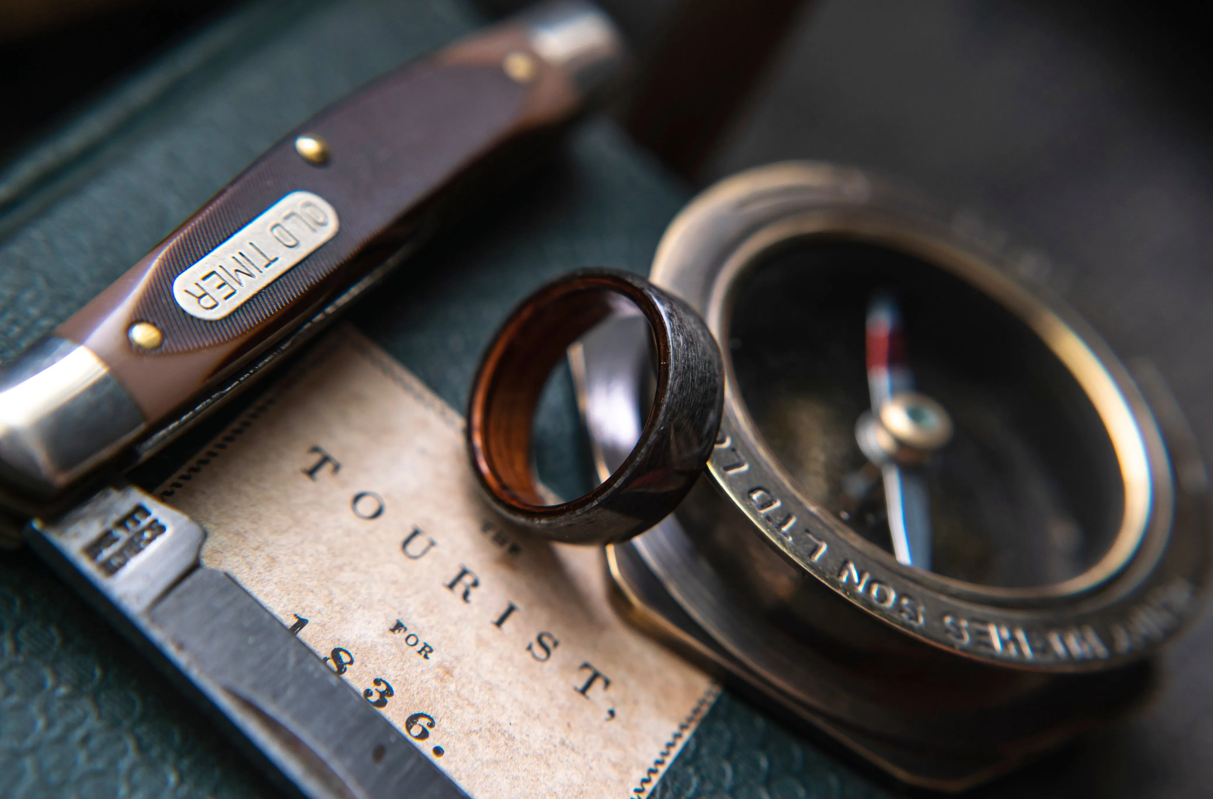 Mens Wood Wedding band made from Santos Rosewood and Grey Maple