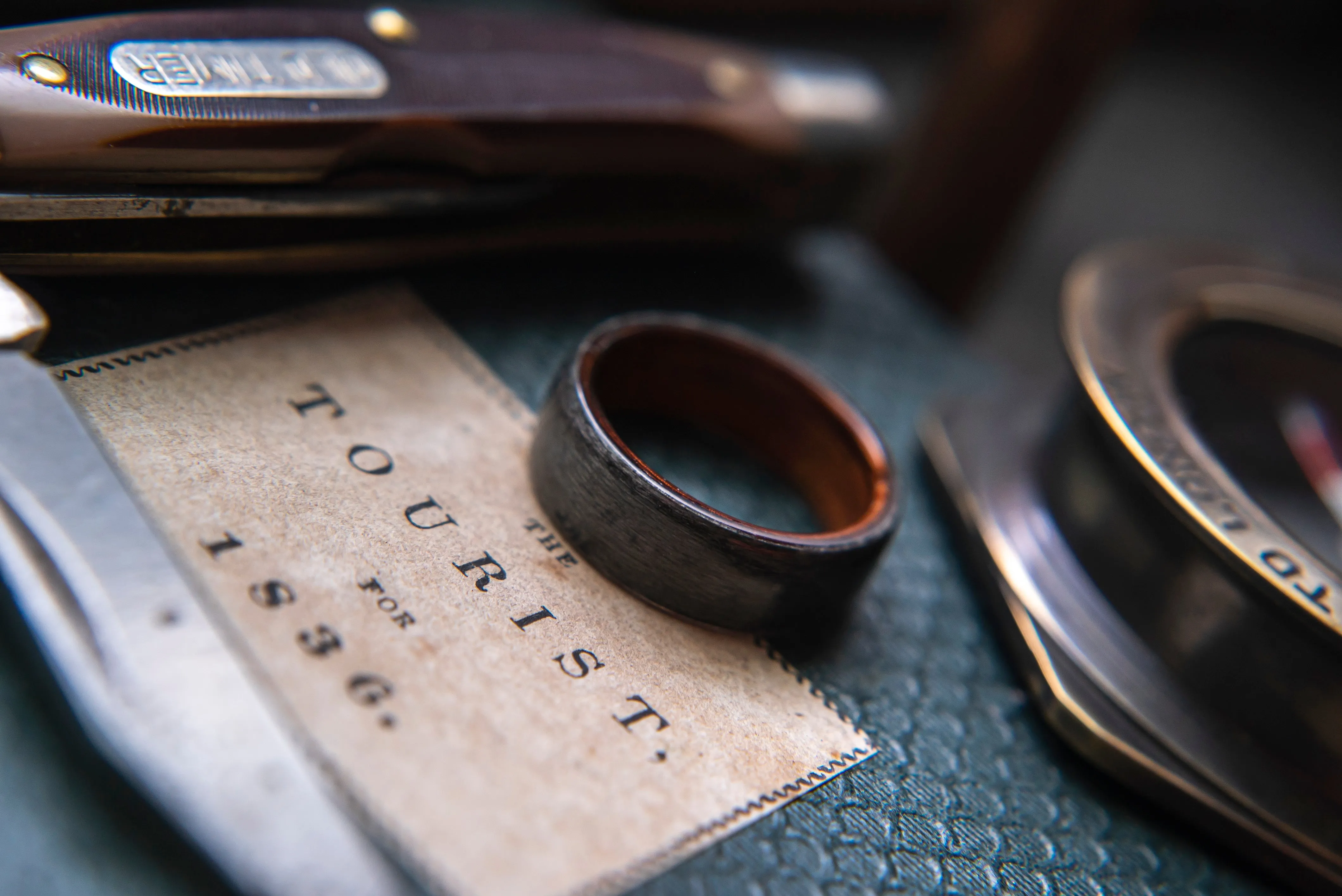 Mens Wood Wedding band made from Santos Rosewood and Grey Maple