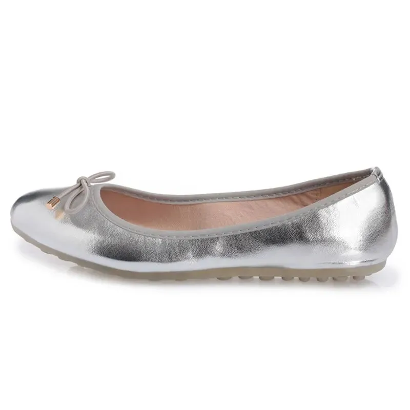 Merendy Sarsara Slip-on Silver Cap Toe Metallic Ballet Flats