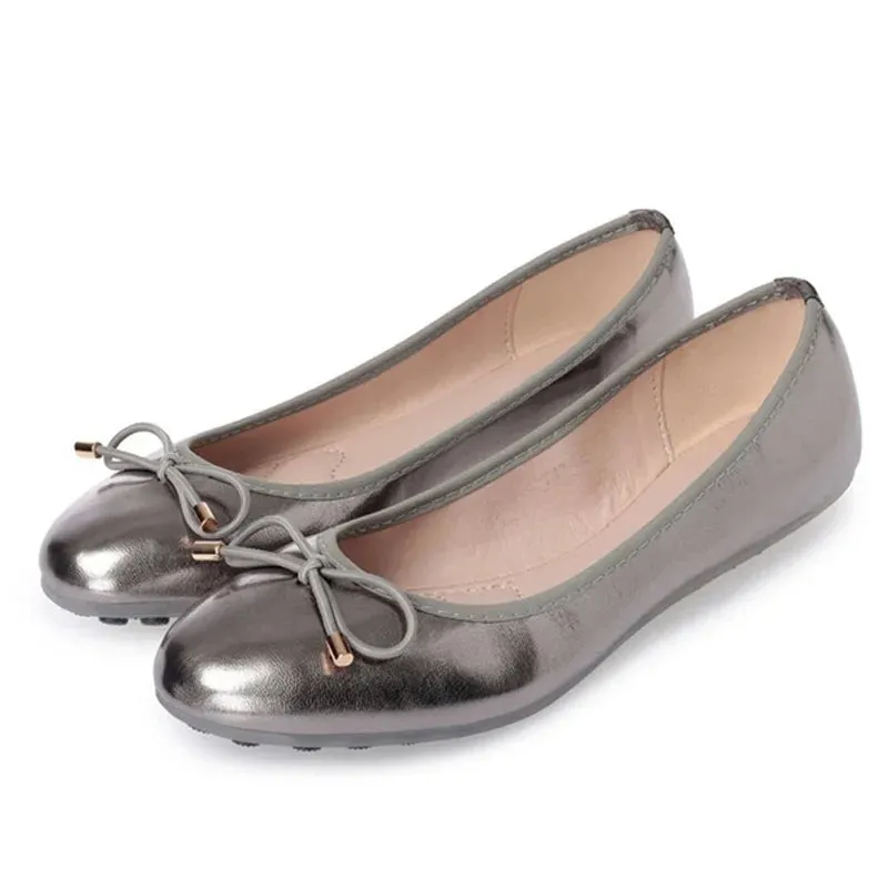 Merendy Sarsara Slip-on Silver Cap Toe Metallic Ballet Flats