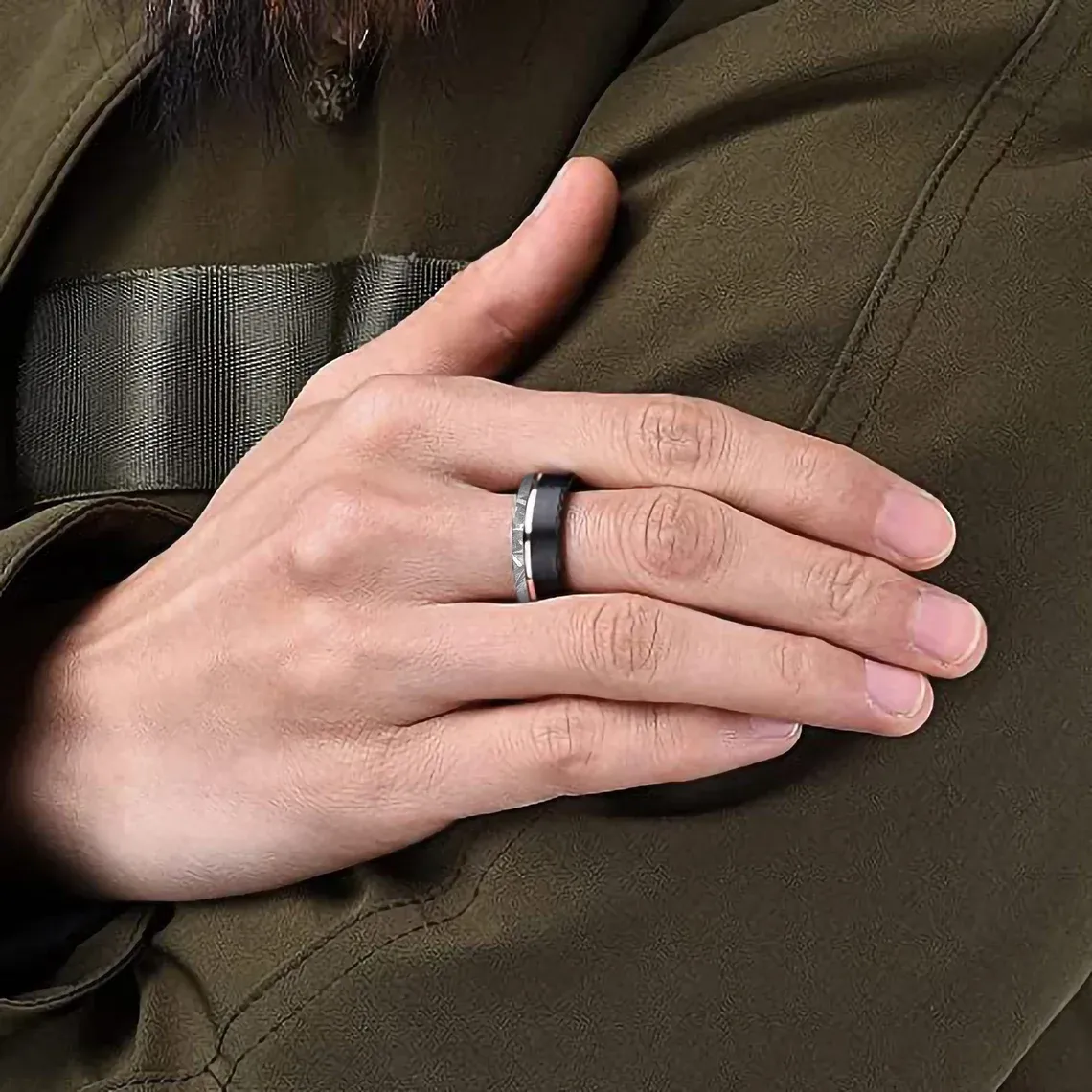 Meteorite Ring Tungsten Black & Gold Wedding Band