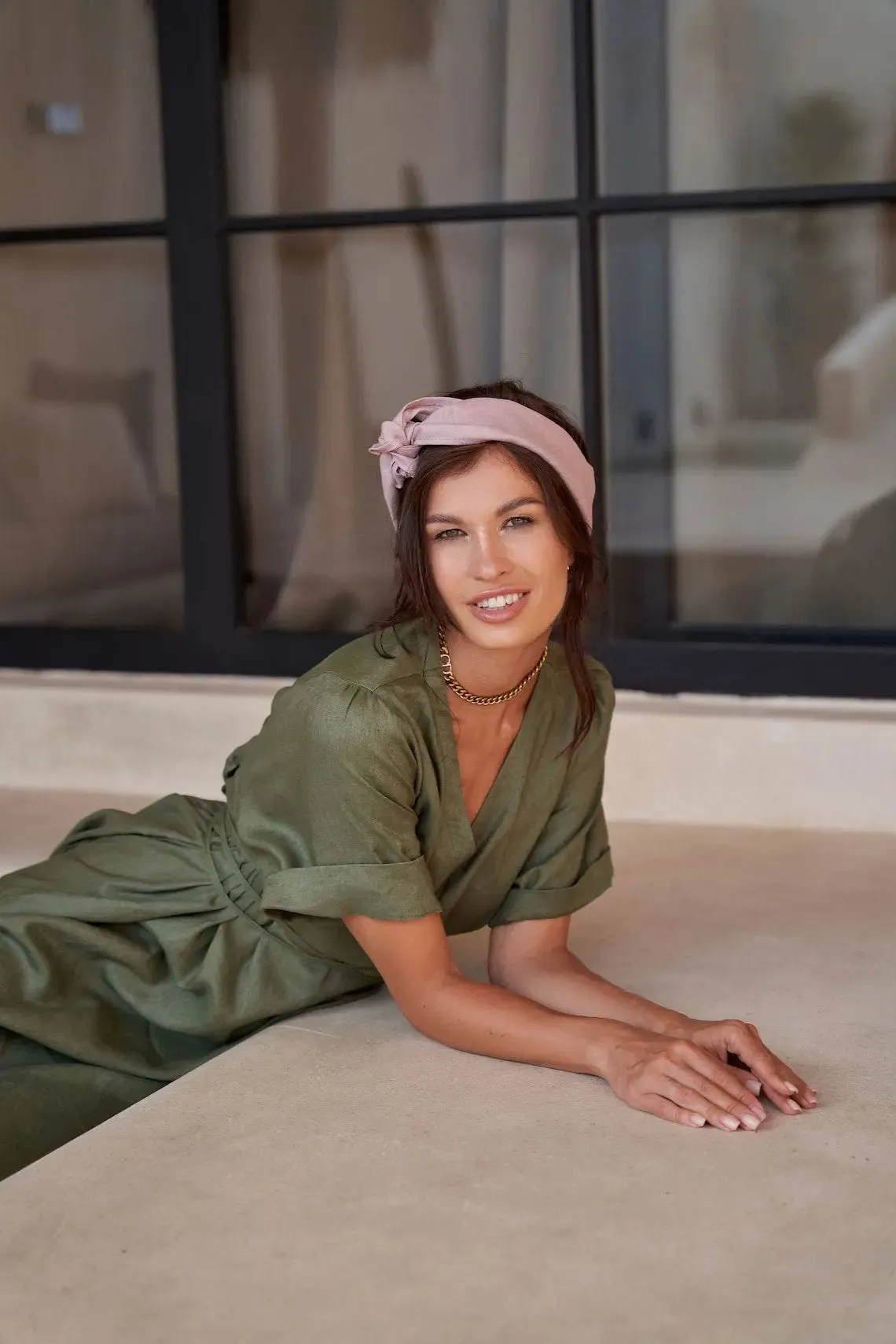 Midi Tie Waist Boho linen dress by Soelis