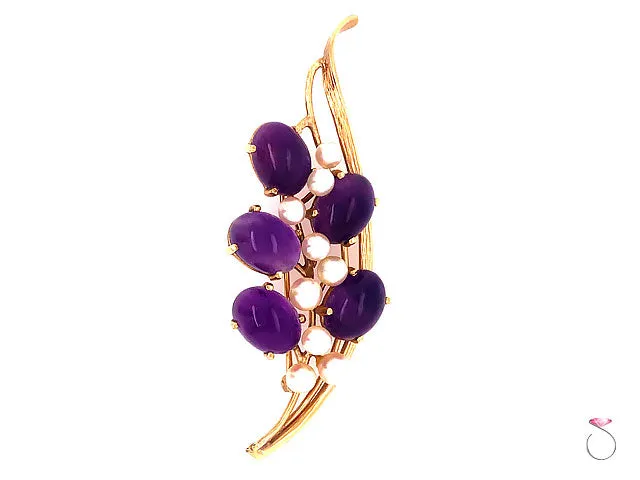 Ming's Hawaii Amethyst & Akoya Pearl 14k Yellow Gold Floral Brooch