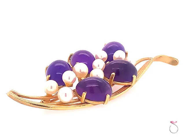Ming's Hawaii Amethyst & Akoya Pearl 14k Yellow Gold Floral Brooch