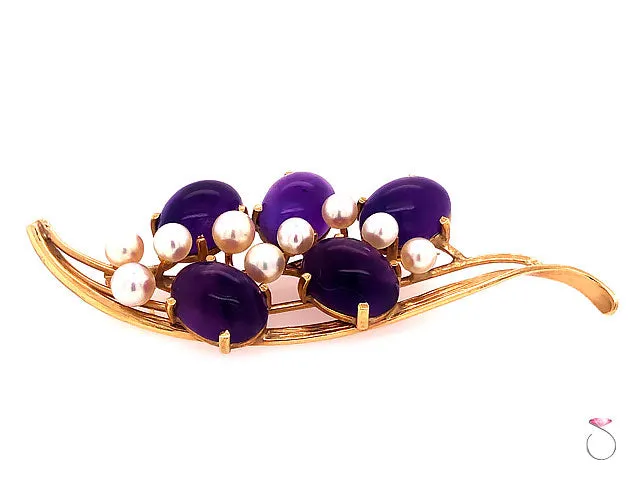 Ming's Hawaii Amethyst & Akoya Pearl 14k Yellow Gold Floral Brooch