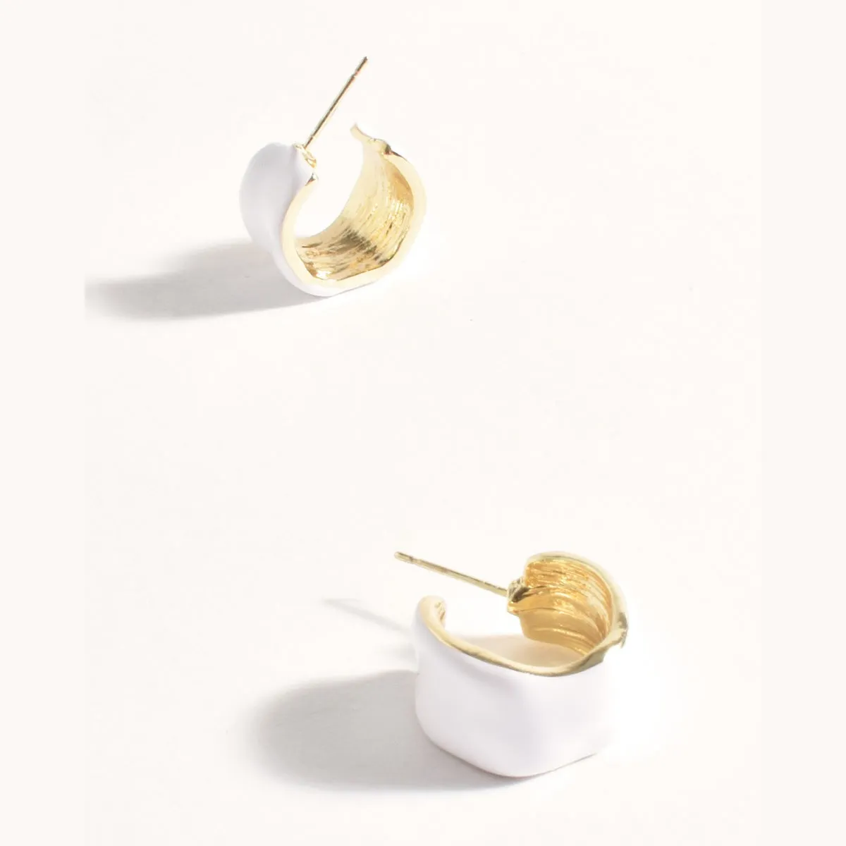 Mini Enamel Metal Hoop Earrings (White)