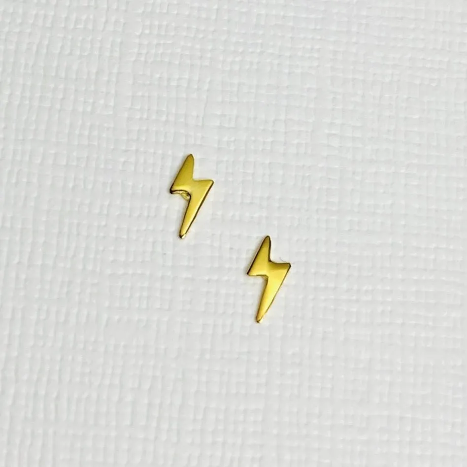 Mini Gold Lightning Bolt Stud Earrings
