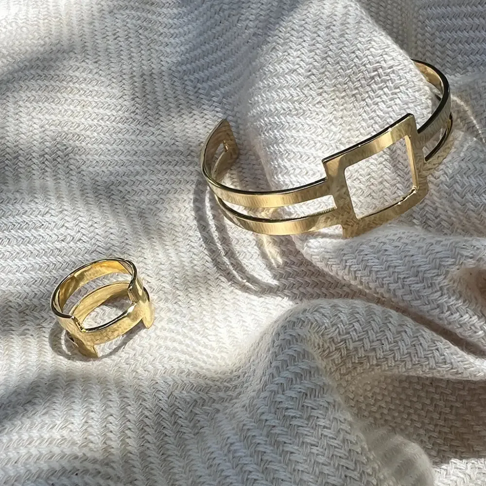 Minimal Geo Stripe Bracelets with Adjustable Stripe Bombshell Cuff
