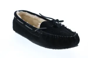 Minnetonka Cally Slipper 92608-4010 Womens Black Suede Moccasin Flats Shoes