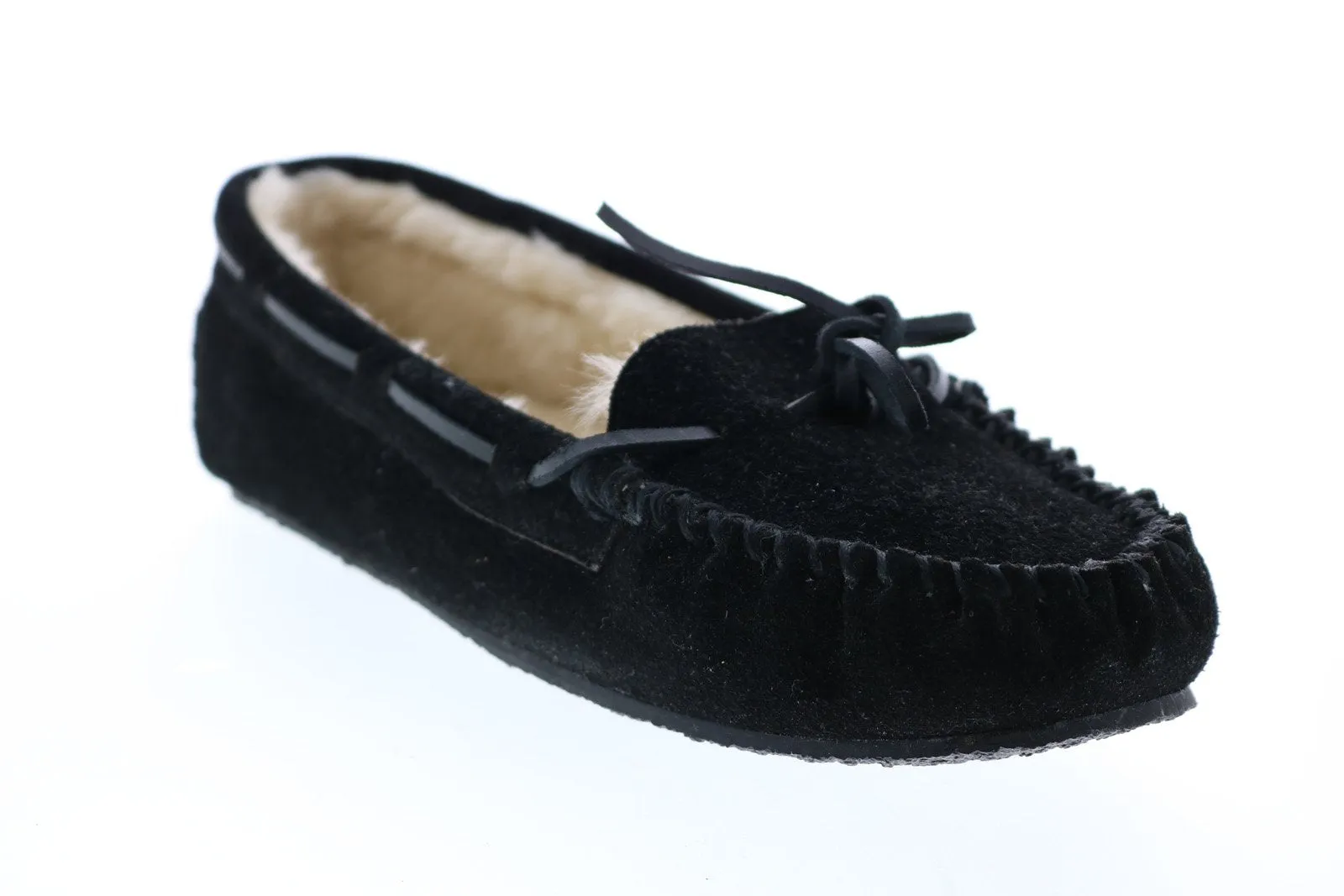 Minnetonka Cally Slipper 92608-4010 Womens Black Suede Moccasin Flats Shoes