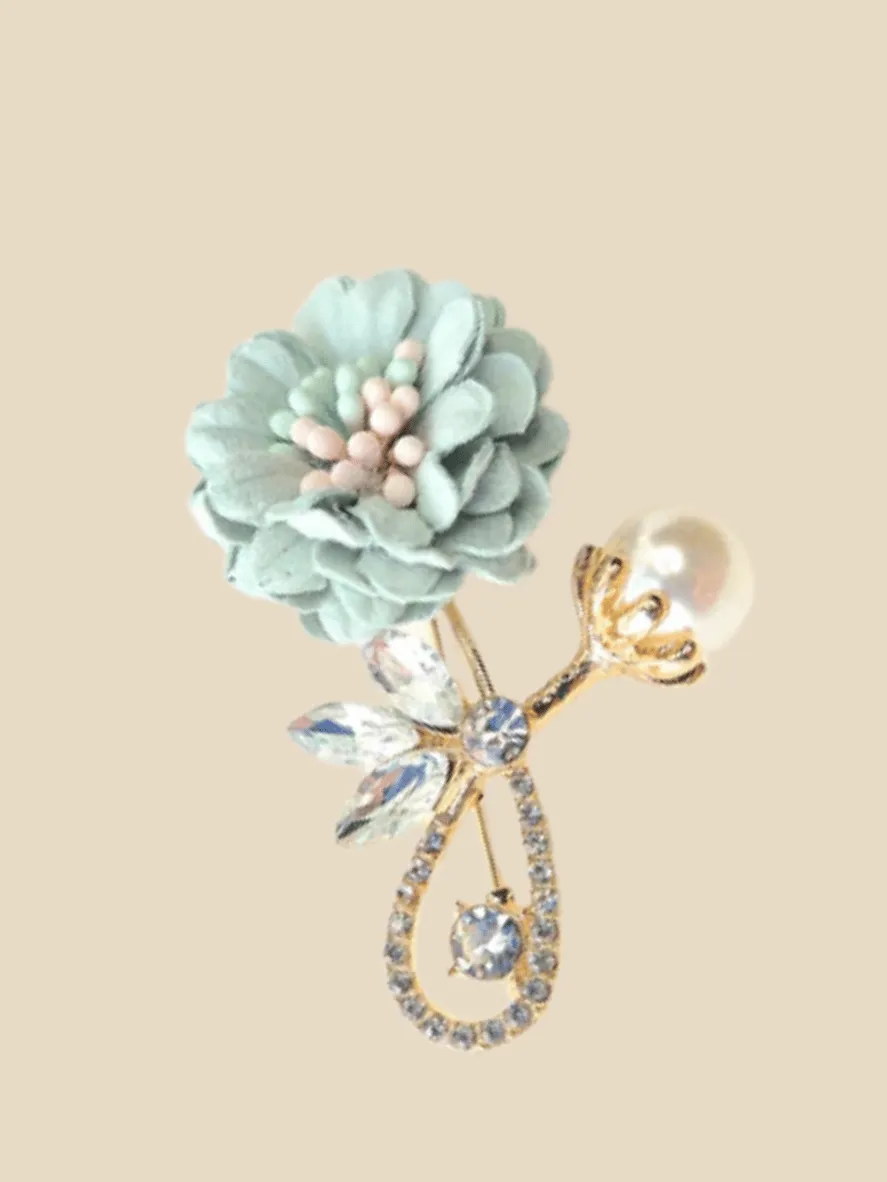 Mint green gold flower brooch