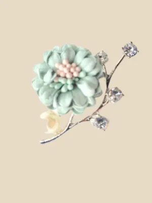Mint silver flower hijab pin