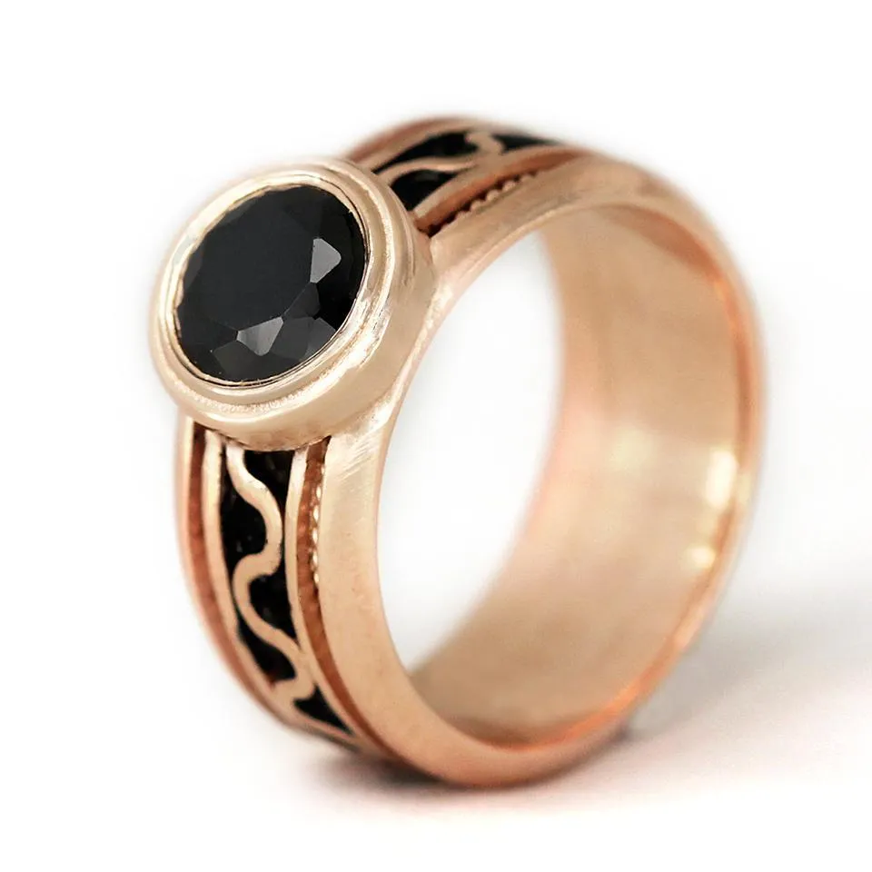 Misti- rose gold black stone ladies ring