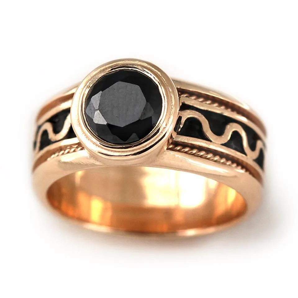 Misti- rose gold black stone ladies ring
