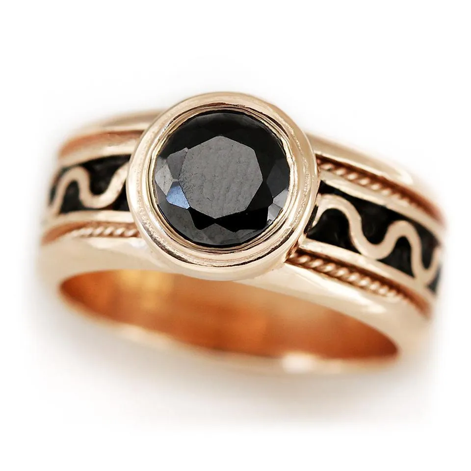 Misti- rose gold black stone ladies ring