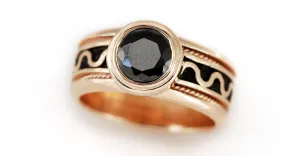 Misti- rose gold black stone ladies ring