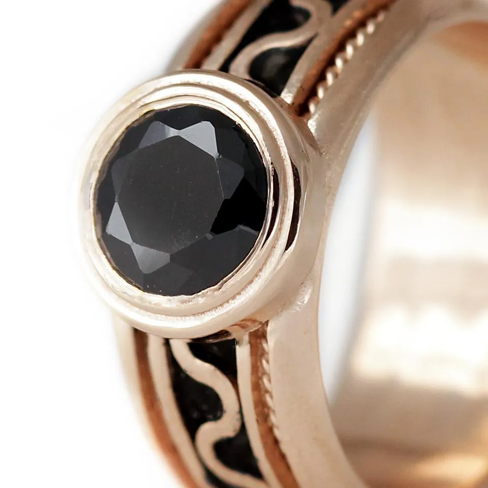 Misti- rose gold black stone ladies ring