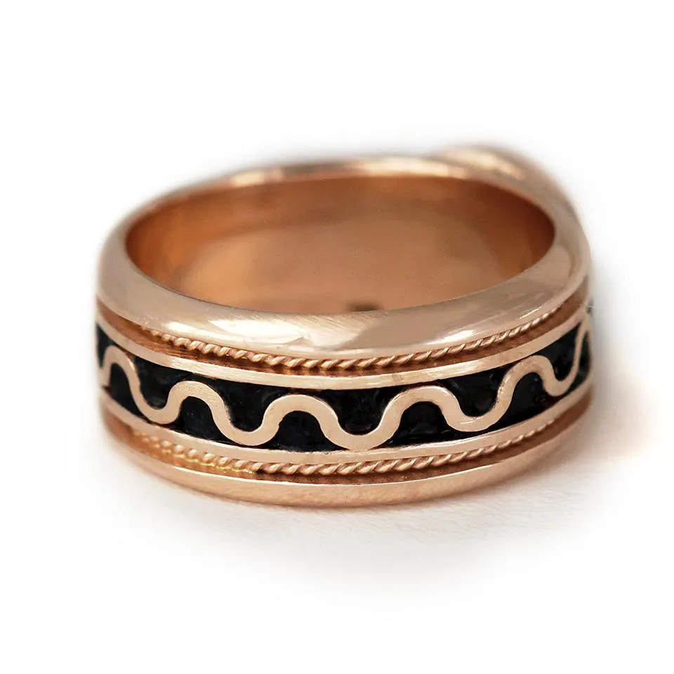 Misti- rose gold black stone ladies ring